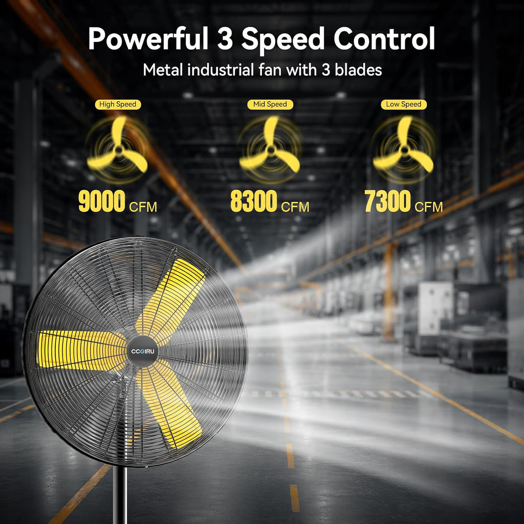 CCGIRU 30 Inch Industrial Pedestal Fan, 8900 CFM Oscillating Fan on Stand Heavy Duty, Metal Standing Fans with 3 Speed for Warehouse, Garage or Workshop, UL Safety Listed