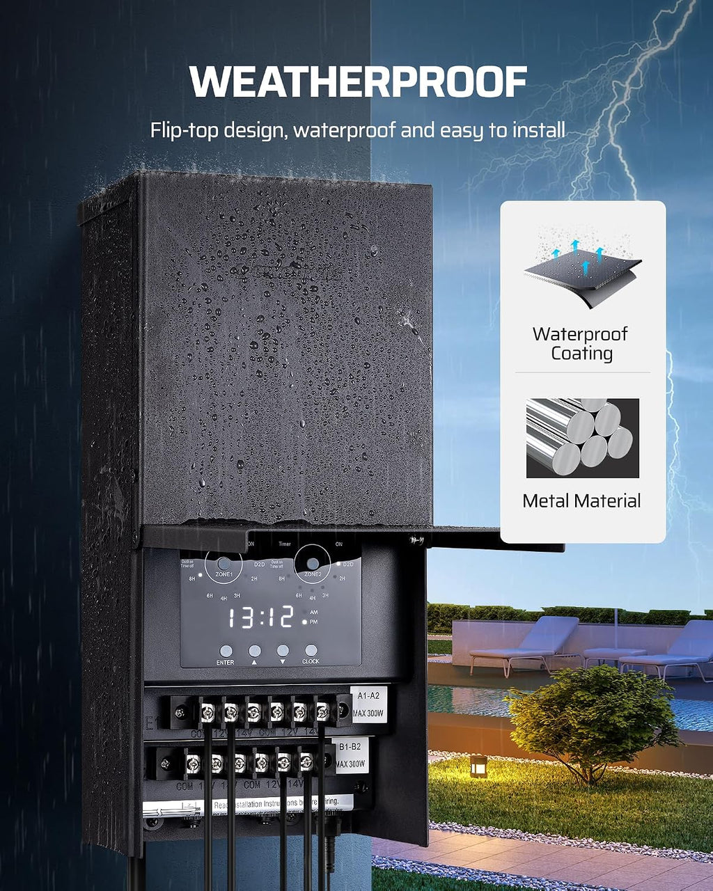 DEWENWILS 600W Low Voltage Landscape Transformer, 120VAC to 12/14VAC Outdoor Landscape Transformer, Photocell Sensor & Timer, 6 Zone, Landscape Lighting Transformer for Outdoor Garden