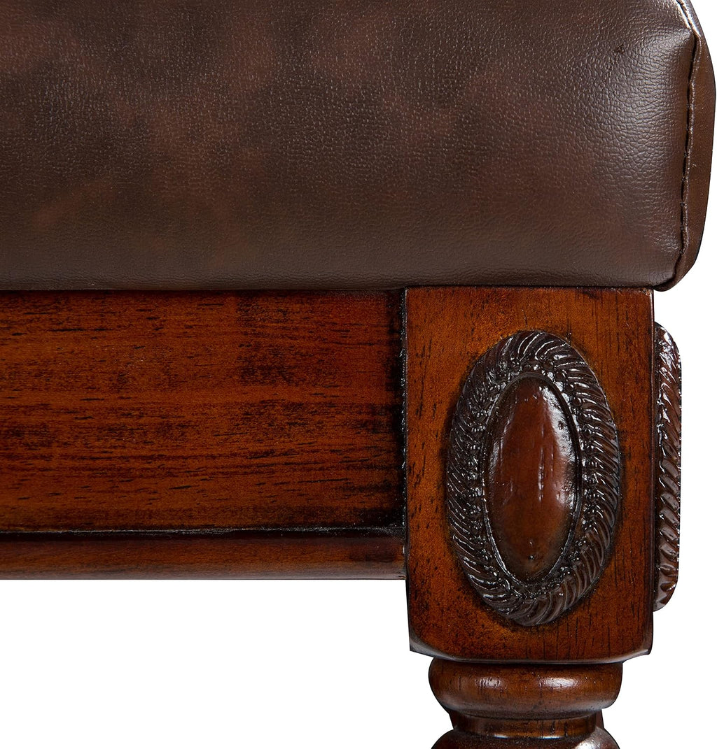 Vanity Stool Bench for Makeup Room, Upholstered Piano Bench with Faux Leather, Shoe Bench with Carved Wood Leg, 18.5' x 14.2' x 19.1' Bed End Benchs, Tool-free Assembly, Walnut &Cherry Brown FD1533BN