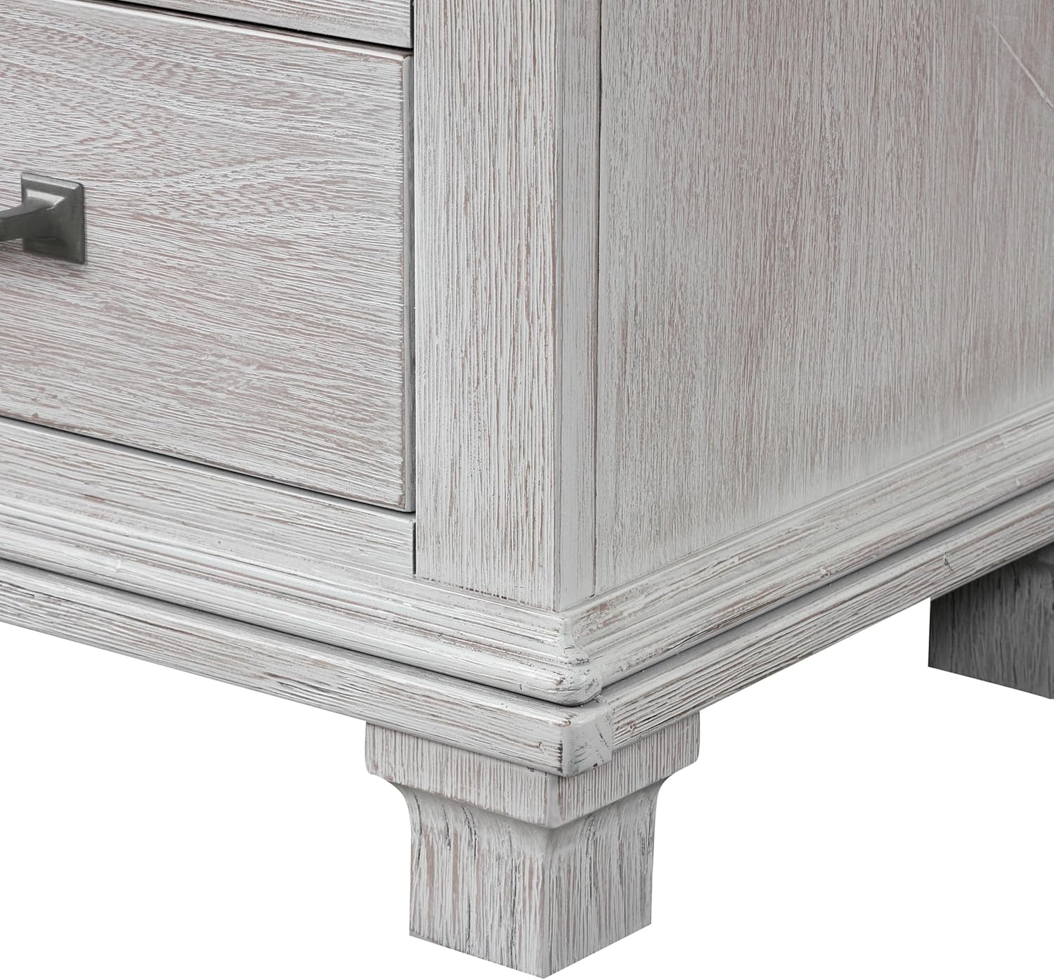 Furniture of America Deborah Modern Solid Wood 5-Piece Bedroom Set with Fabric Headboard, Dentil Molding, Black Square Knob, Felt-Lined Top Drawers, Box Spring Needed, King, Weathered Gray