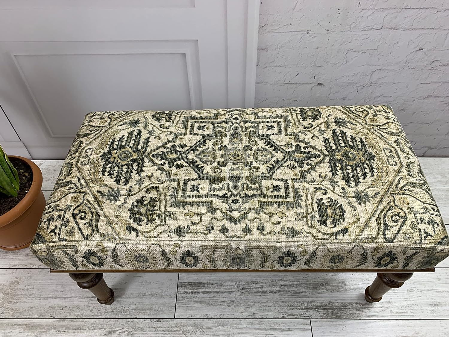 Boho Bench, Rug Ottoman Bench, Piano Bench, Decorative Bench, Bedroom Ottoman, Entry Bench, Vanity Bench, Handmade Bench, Upholstered Bench, Wood Bench, Kitchen Bench, Home Gift, 18x18x36, (Beige)
