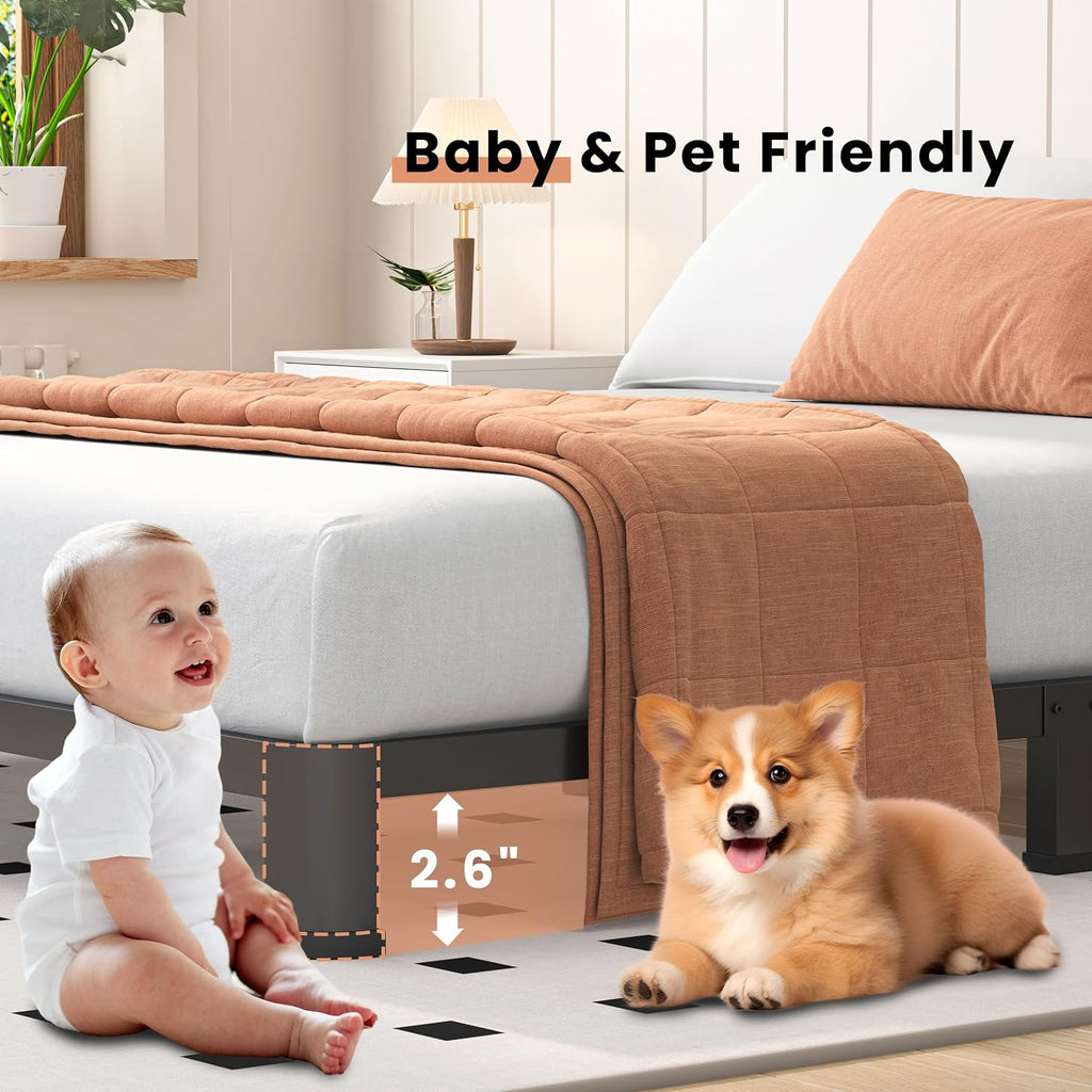 VIPSHOW 4 Inch Queen Heavy Duty 3500 lbs Bed Frame with Round-Corner Legs & Anti-Squeak Design – Quick Assembly Metal Platform, No Box Spring Needed