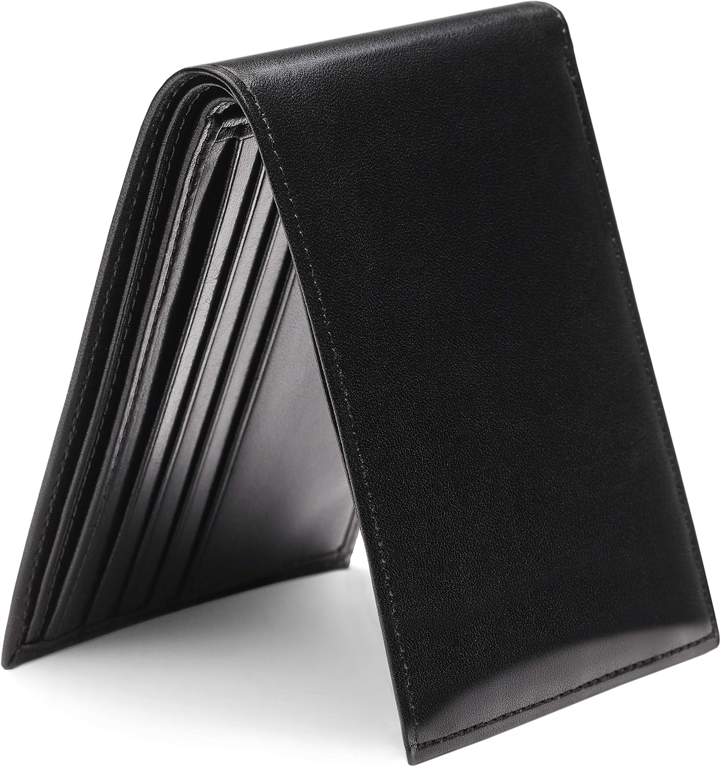 Bosca Men's Leather Wallet - RFID Security Lining - 8 Card Slots - Divided Currency Well - Full Grain Italian Leather with Glossy Finish - Black