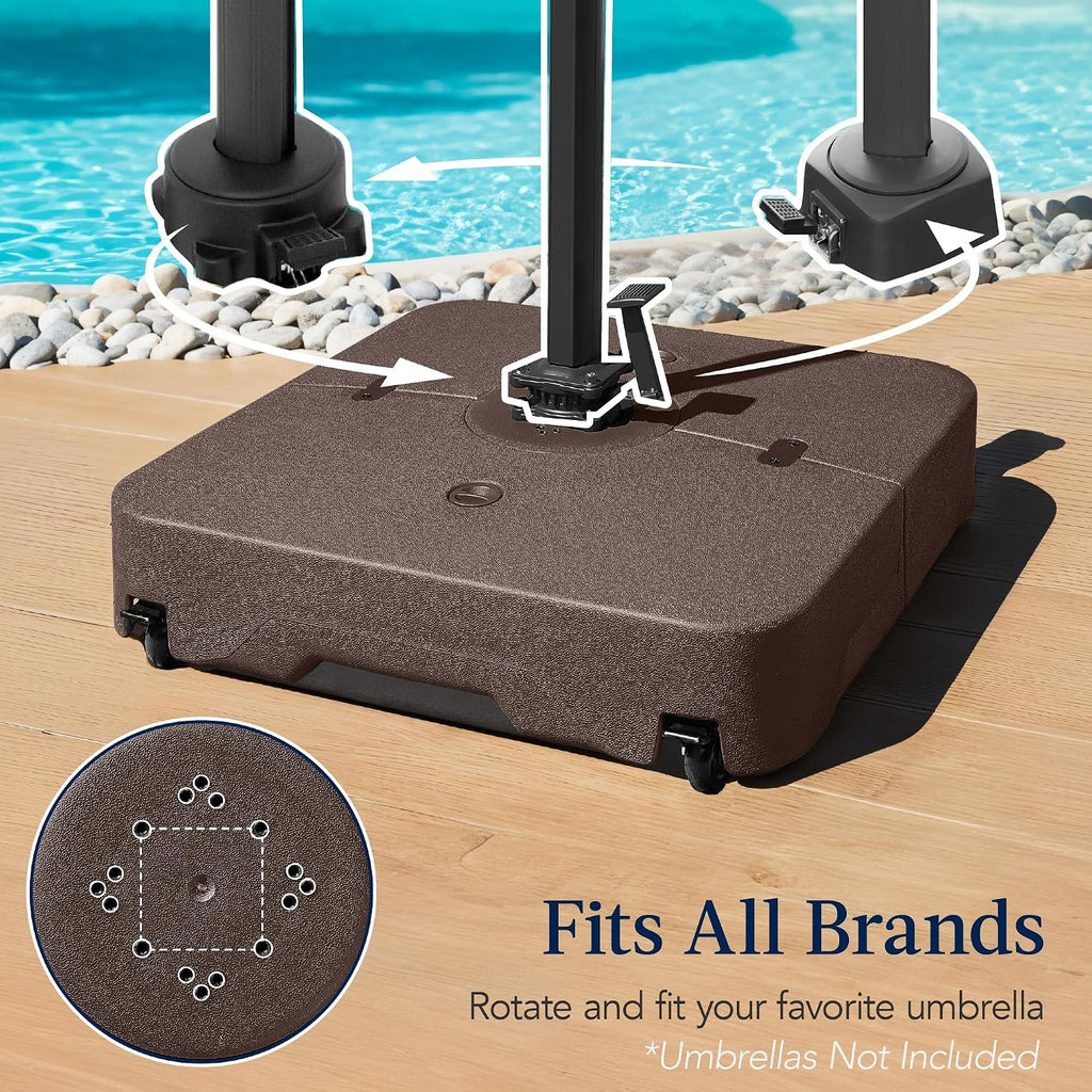 Best Choice Products 330lb Mobile Cantilever Offset Patio Umbrella Base, Universal Fit Heavy-Duty Outdoor Portable Stand w/Wheels Locks, Fillable Weights Set - Brown
