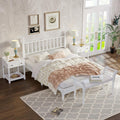 Retro Style 4-Pieces Bedroom Sets, Wood Queen Size Platform Bed with Gourd Shaped Headboard, 2 Storage Nightstand and Bench, Turned Legs Design (White-11.21)