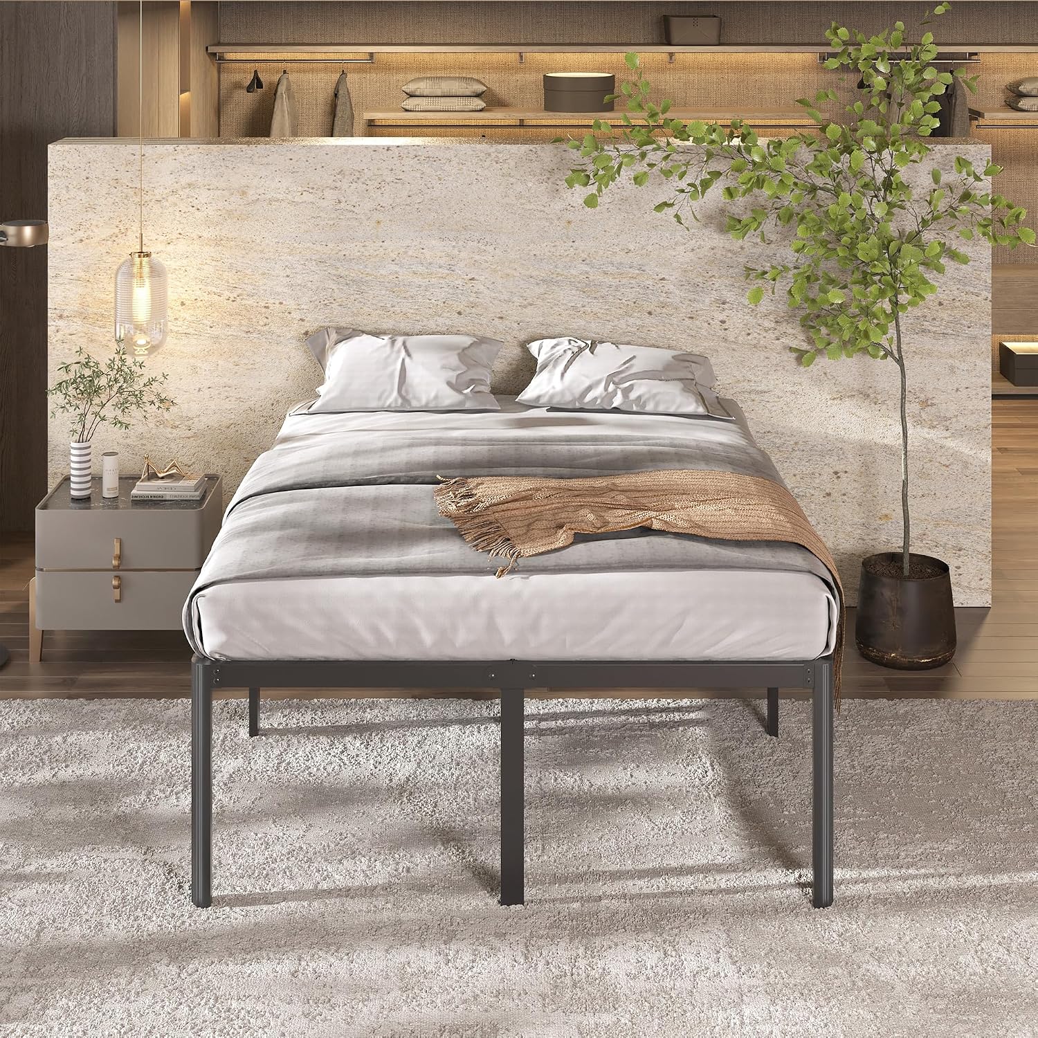 Lutown-Teen 22 Inch High King Bed Frame with Rounded Corner Legs, Sturdy Mattress Foundation, Heavy Duty Metal King Size Platform No Box Spring Needed, Noise Free, Easy Assembly, Black