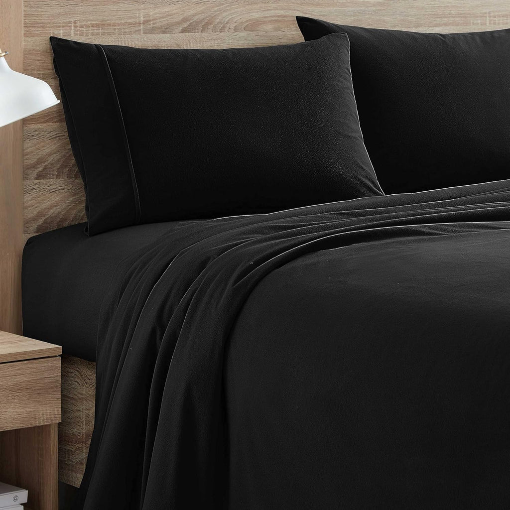 Flannel Sheets Warm and Cozy Deep Pocket Breathable All Season Bedding Set with Fitted, Flat and Pillowcases, Queen, Black, (Pack of 6)