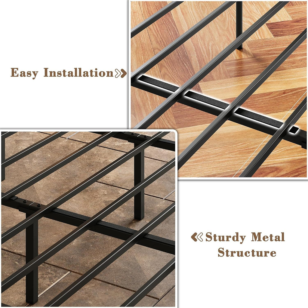 LIKIMIO Canopy Bed Frame King, Storage Headboard with Charging Station, Platform Bed with 4 Removable Sturdy Posts, Noise Free, No Box Spring Needed, Vintage Brown