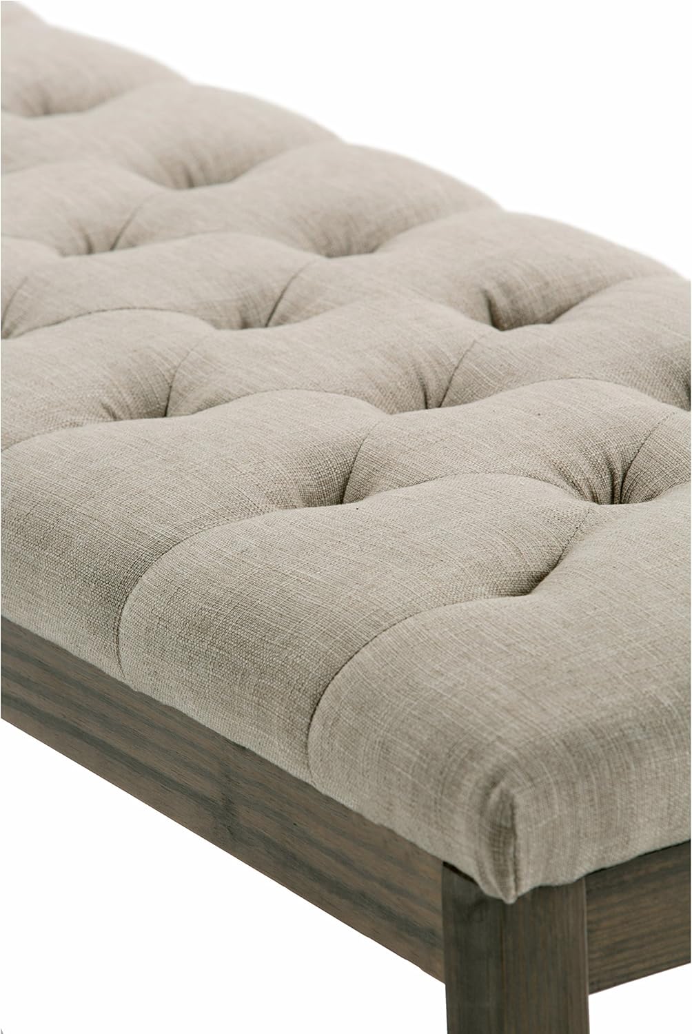 SIMPLIHOME Waverly Tufted Ottoman Bench - 48 inch Wide Upholstered Linen Look Fabric Rectangle Footstool Ottoman in Natural, Traditional Bench for Bedroom, Entryway or Living Room with Carved Legs
