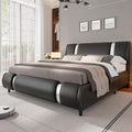 Keyluv Modern Faux Leather Upholstered Platform Bed Frame with Metal Decoration Headboard, Wooden Slats Support, No Box Spring Needed, Queen Size, Black