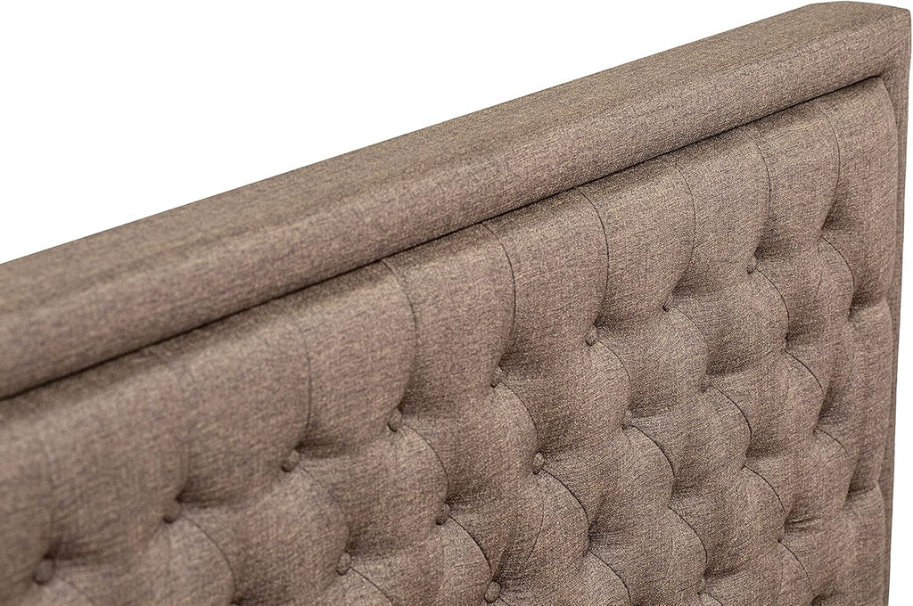 East West Furniture KD18K-2HI07 3 Piece Bed Set - 1 King Bed Brown Linen Fabric Padded and Button Tufted Headboard with 2 nightstands - Distressed Jacobean Finish Nightstand
