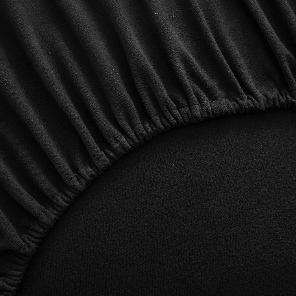Flannel Sheets Warm and Cozy Deep Pocket Breathable All Season Bedding Set with Fitted, Flat and Pillowcases, Queen, Black, (Pack of 6)