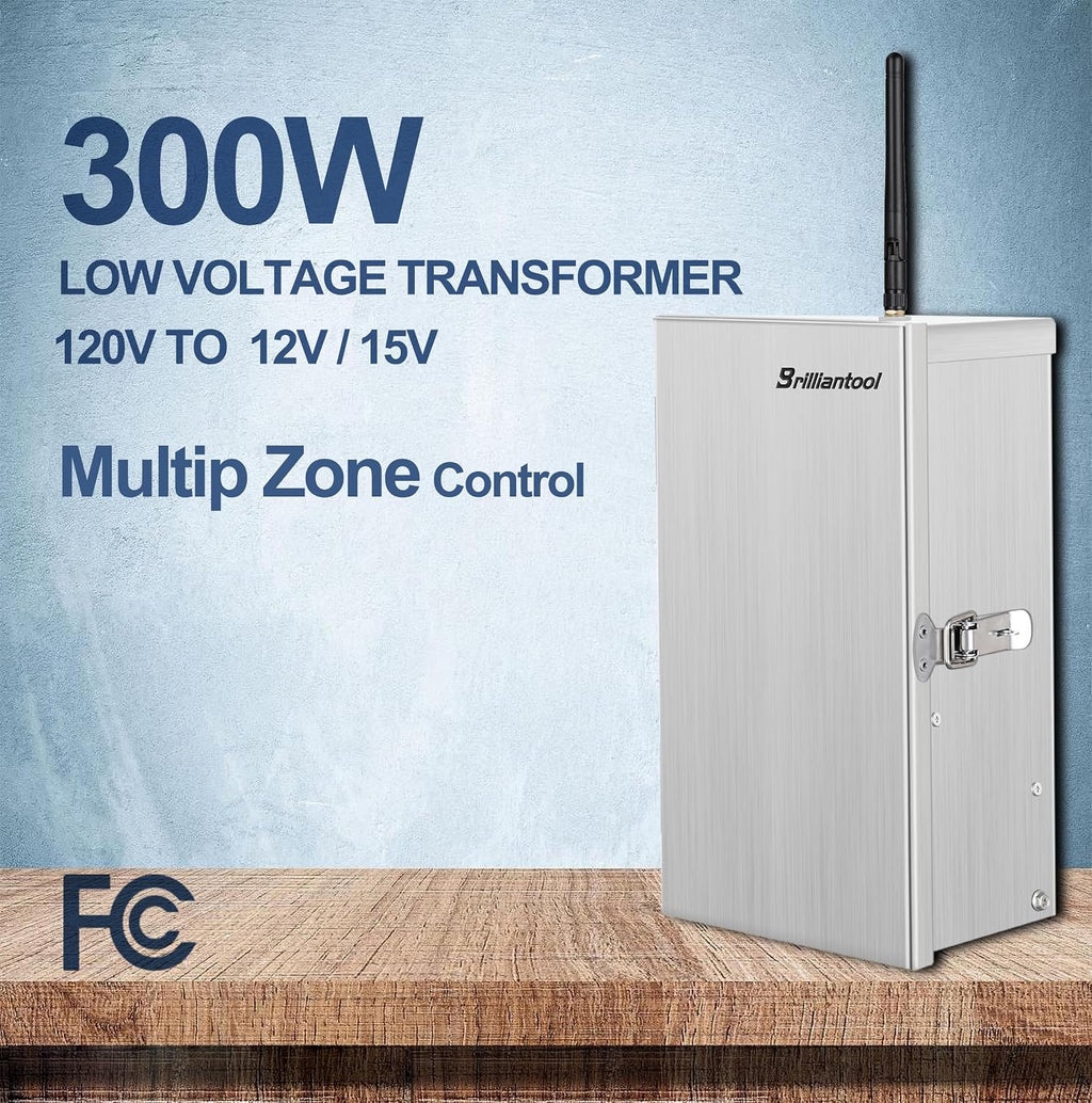 300W Wi-Fi Low Voltage Landscape Transformer, 2.4GHz Wireless and Dual-Zone Independent Control,120V AC to 12V/14V AC, Transformer for Outdoor Landscape Lights, LED Lights