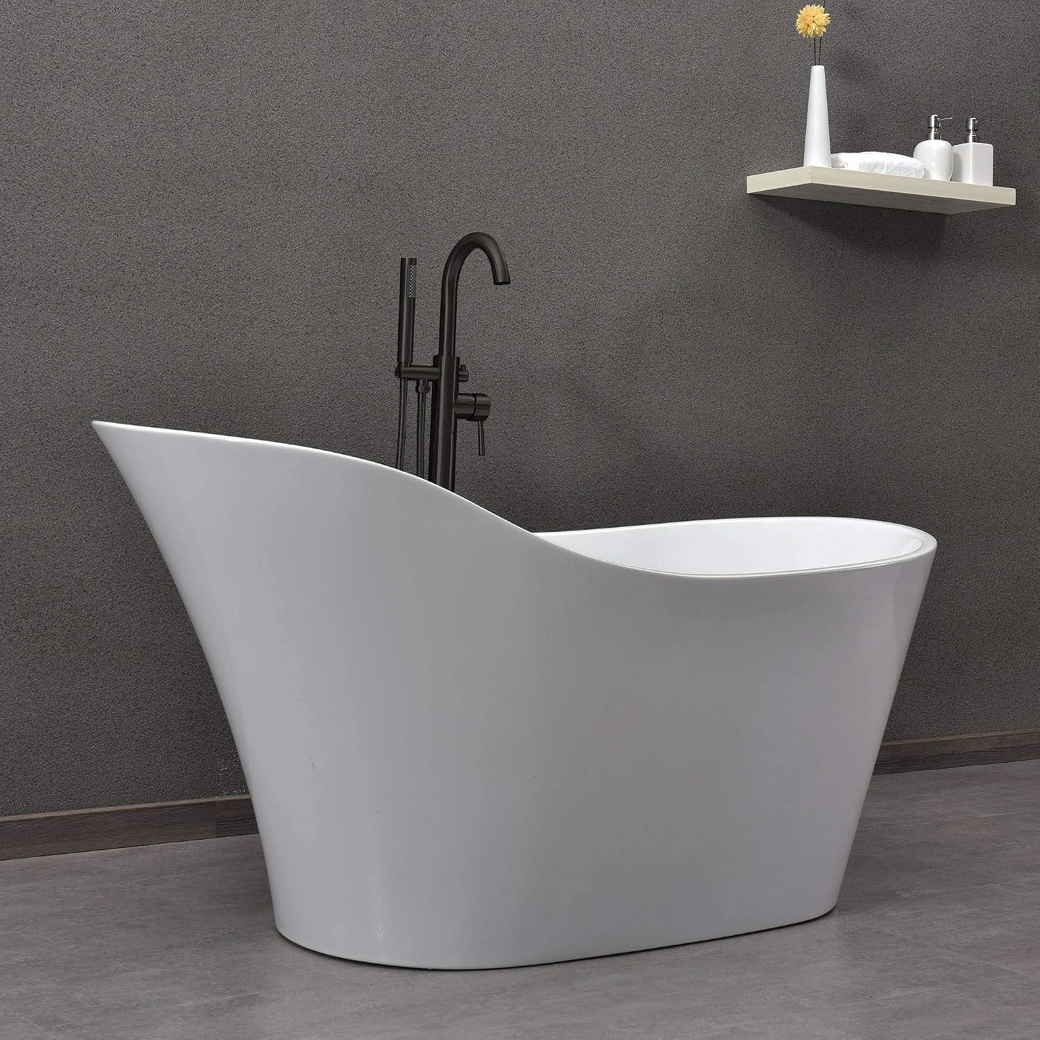 WOODBRIDGE 59' Acrylic Freestanding Bathtub Contemporary Soaking White Tub with Oil Rubbed Bronze Overflow and Drain，B0029-ORB-Drain&O