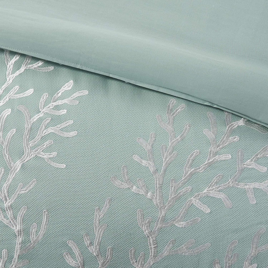 Harbor House 100% Cotton Duvet Cover, Jacquard Coastal Coral Duvet Cover Set – Light Weight Bed Comforter Covers, Coastline Blue Full/Queen (90'x90') 3 Piece