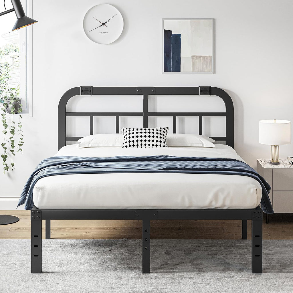 ZIYOO 14 Inch King Size Bed Frame with Headboard, Heavy Duty Steel Slats with 1500 Pounds Support for Mattress, No Box Spring Needed, Easy Assembly, Noise Free—Black