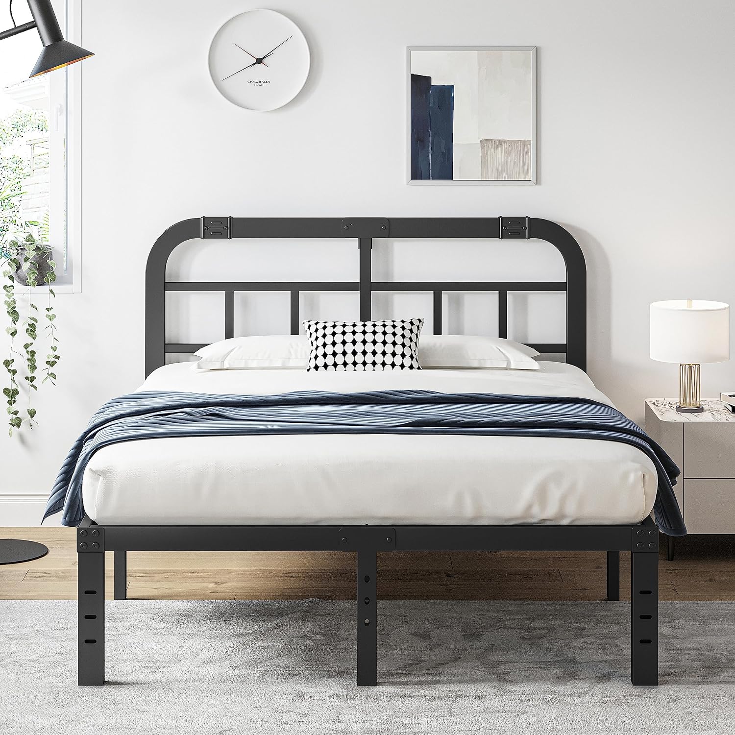 ZIYOO 14 Inch King Size Bed Frame with Headboard, Heavy Duty Steel Slats with 1500 Pounds Support for Mattress, No Box Spring Needed, Easy Assembly, Noise Free—Black