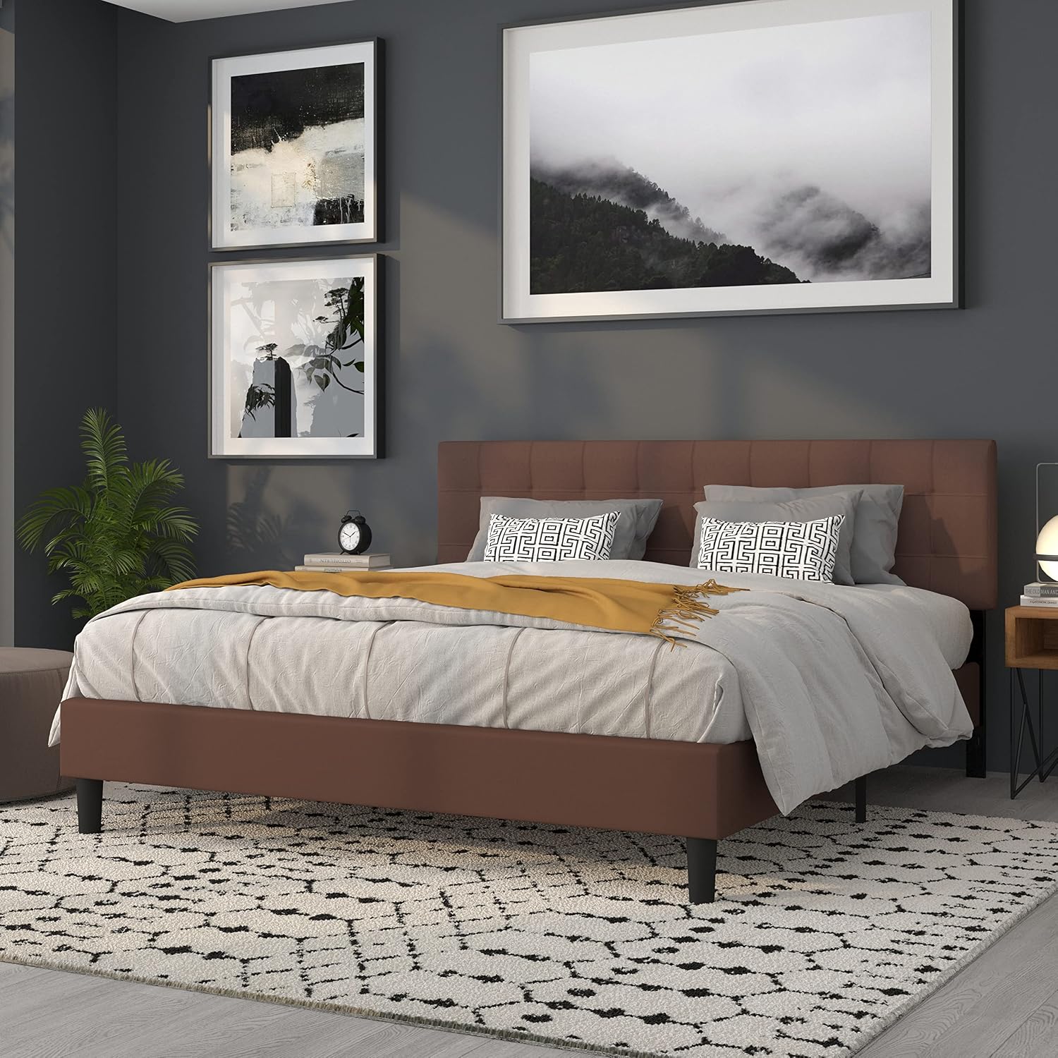 Flash Furniture Bedford Tufted Upholstered King Size Headboard in Dark Brown Fabric