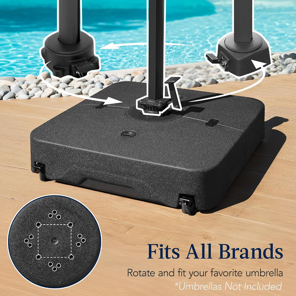 Best Choice Products 330lb Mobile Cantilever Offset Patio Umbrella Base, Universal Fit Heavy-Duty Outdoor Portable Stand w/Wheels Locks, Fillable Weights Set - Black