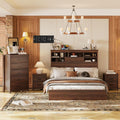 4 Piece Bedroom Furniture Set Farmhouse - Walnut Wood Queen Size Platform Bed Frame with Storage Headboard and Charging Station, Rustic Queen Bedroom Set with 1 Dresser and 2 Nightstand Sets