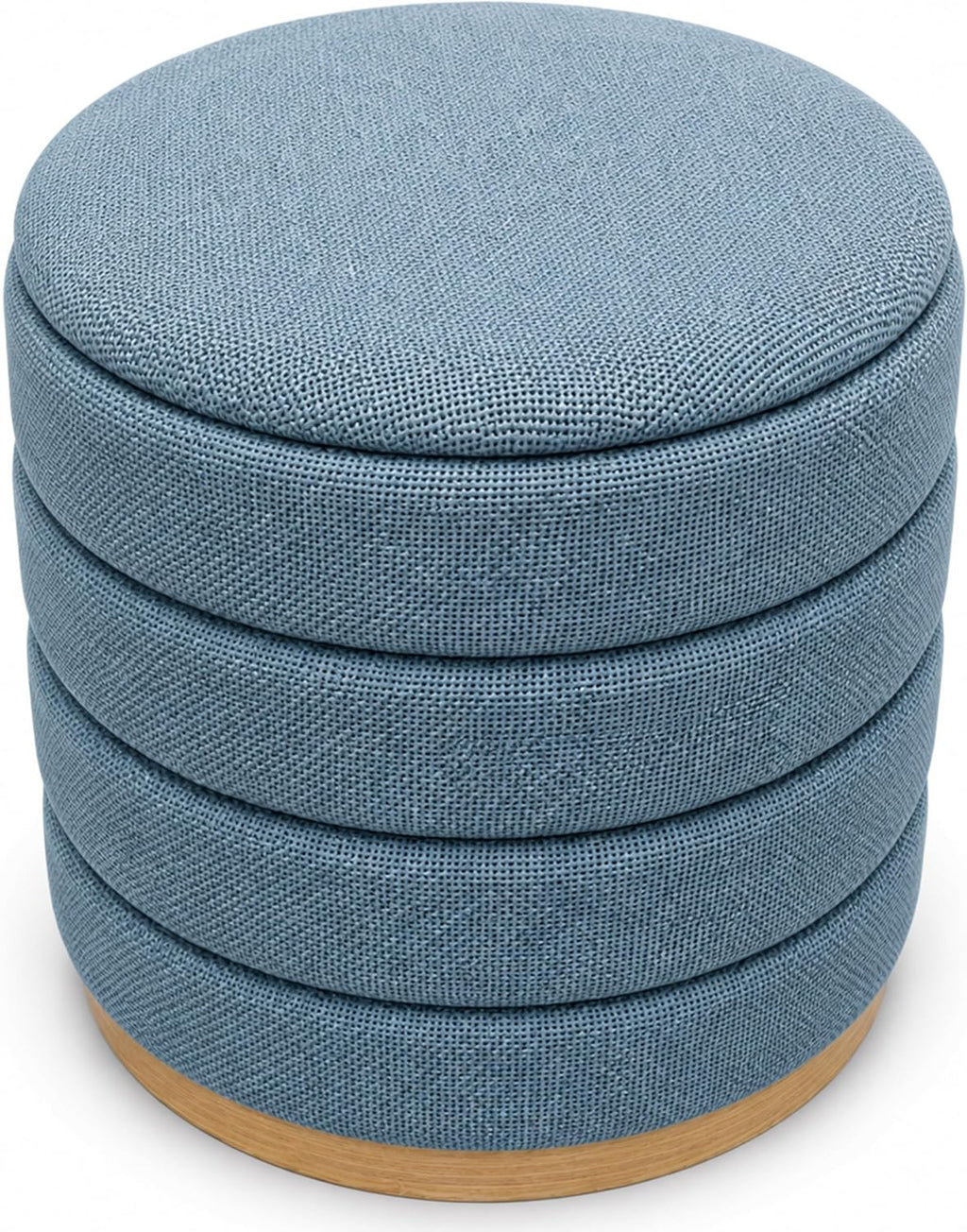 Ottoman Collection Stylish Linen Cylinder Storage Light Blue Round Footrest Vanity Stool Furniture Living Room Small Bench 16' L X16 W X 17' H