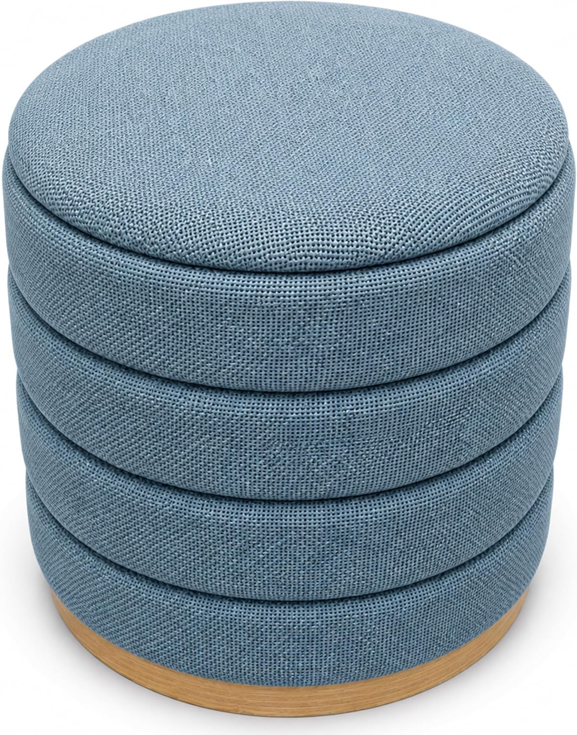 Ottoman Collection Stylish Linen Cylinder Storage Light Blue Round Footrest Vanity Stool Furniture Living Room Small Bench 16' L X16 W X 17' H