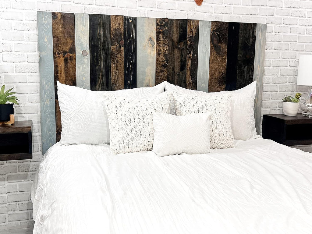 Barn Walls All Terrain Mix Design, Multicolored, Solid Wood Headboard, Floating Panels, Wall Mount, Adjustable Height, Easy Installation, Queen Size