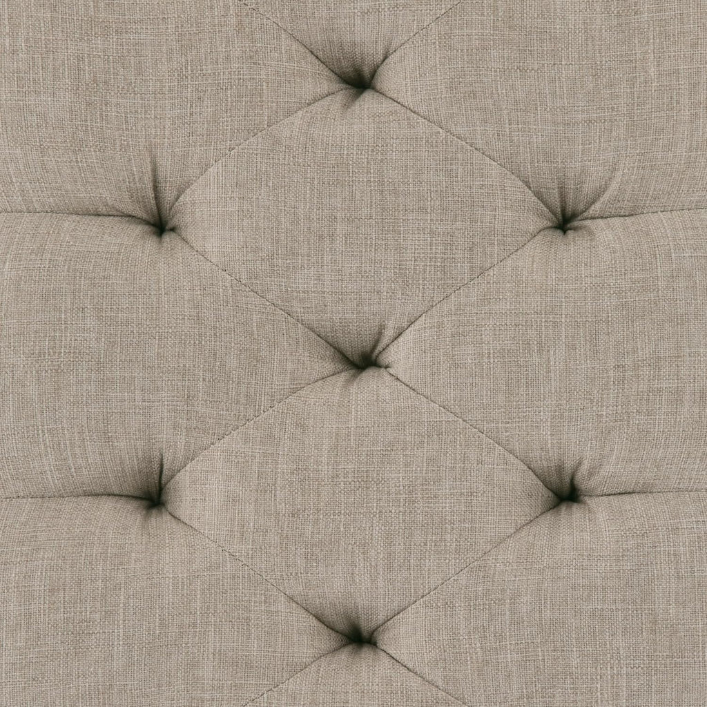 SIMPLIHOME Waverly Tufted Ottoman Bench - 48 inch Wide Upholstered Linen Look Fabric Rectangle Footstool Ottoman in Natural, Traditional Bench for Bedroom, Entryway or Living Room with Carved Legs