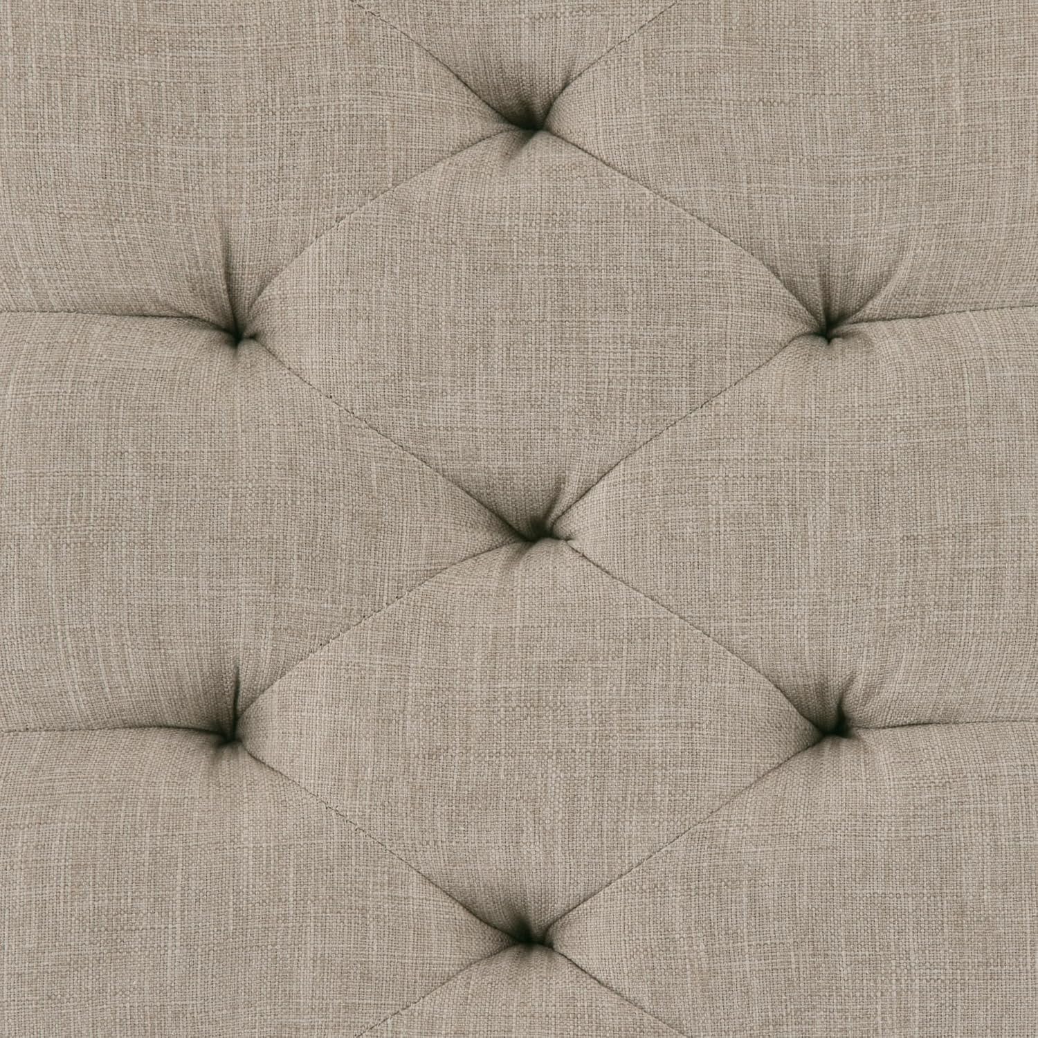 SIMPLIHOME Waverly Tufted Ottoman Bench - 48 inch Wide Upholstered Linen Look Fabric Rectangle Footstool Ottoman in Natural, Traditional Bench for Bedroom, Entryway or Living Room with Carved Legs