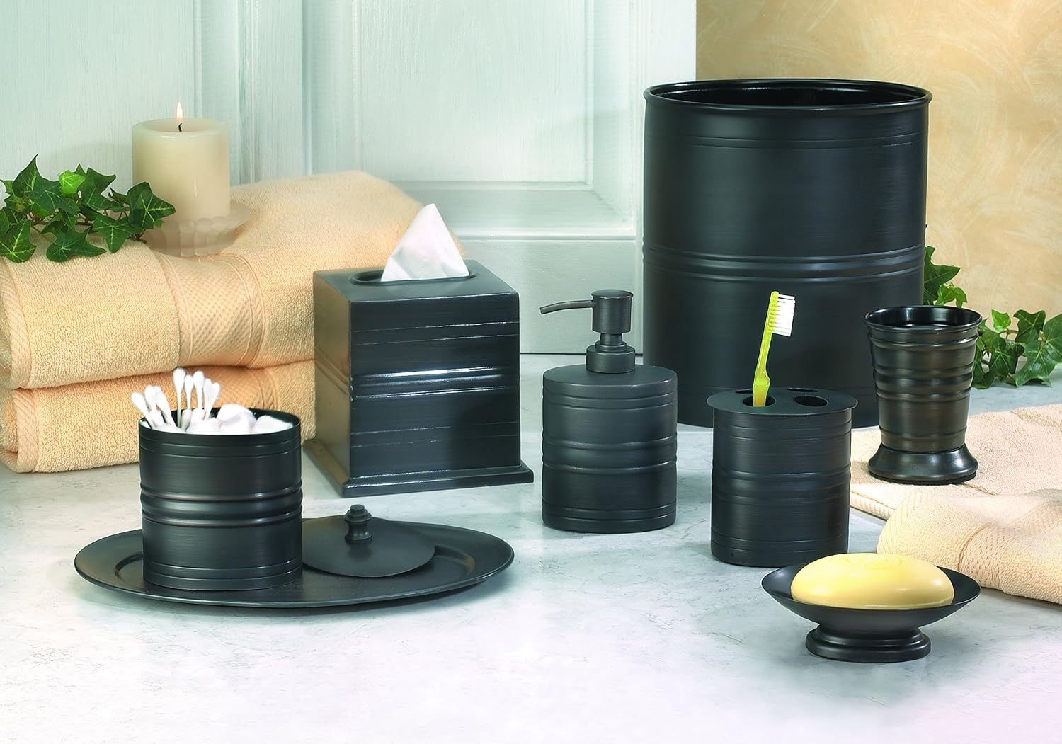 nu steel Bogart metal Bath Accessory Set for Vanity Countertop,8 piece Luxury ensemble