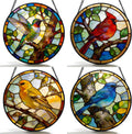 Funoasis 4Pcs Stained Glass Window Hanging Suncatcher - Hummingbird, Northern Cardinal, American Goldfinch, Eastern Bluebird Ornaments Sun Catcher Bird Lover Home Decor Women Gifts