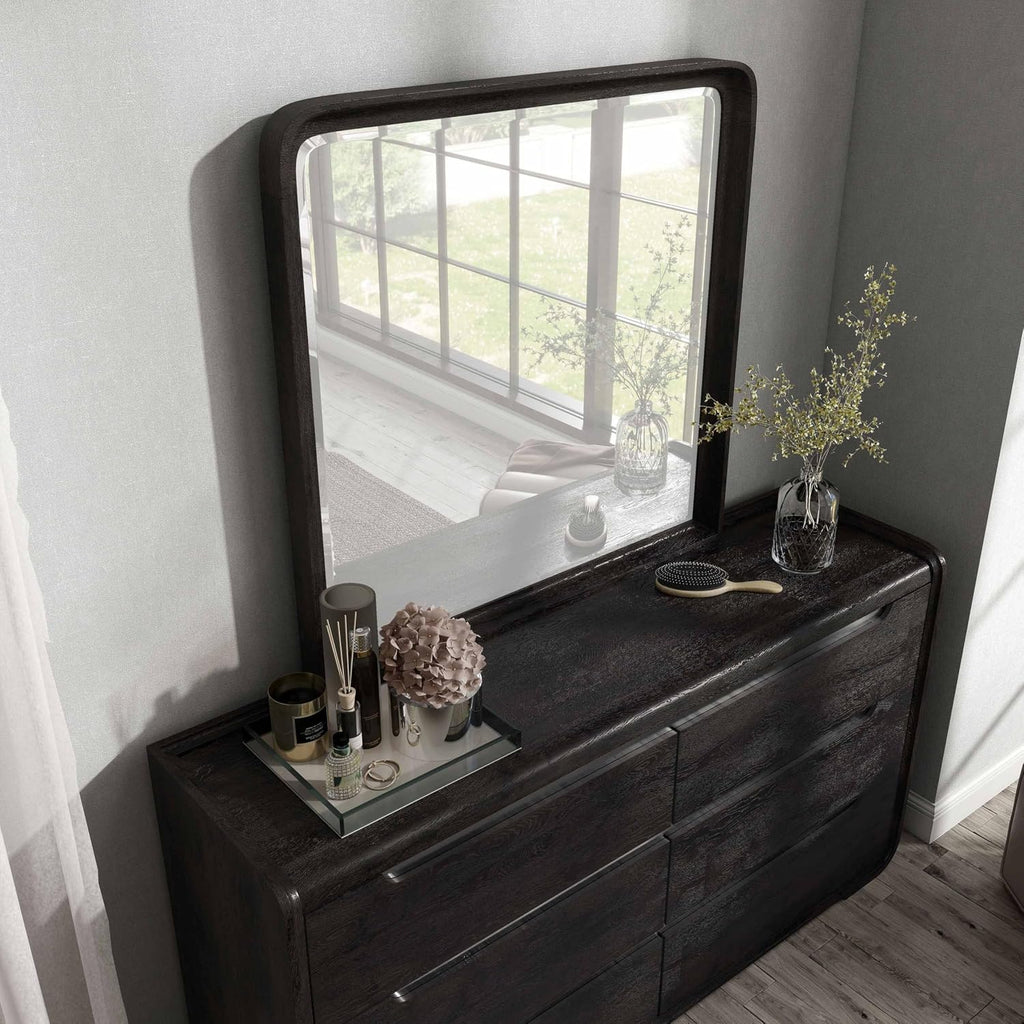 Furniture of America Teada Modern Solid Wood 5-Piece Bedroom Set with Padded Curved Headboard, Oval Nightstand, Felt-Lined Top and UV-Stained Lower Drawers, Box Spring Needed, King, Black