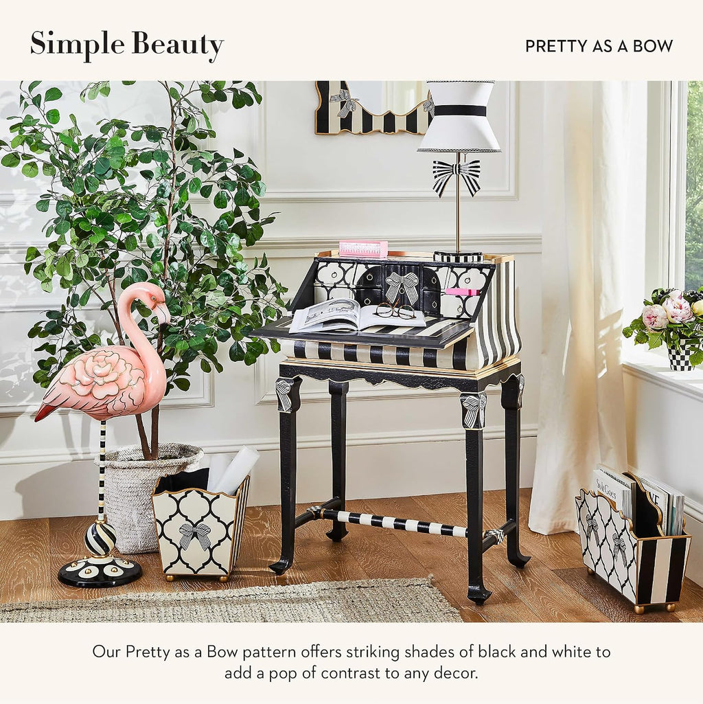 MACKENZIE-CHILDS Wood Waste Bin, Decorative Wastebasket for Bedroom and Bathroom Trash or Storage, Pretty as a Bow