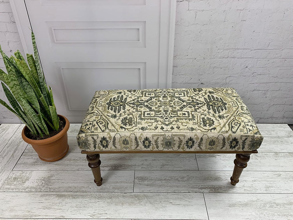 Boho Bench, Rug Ottoman Bench, Piano Bench, Decorative Bench, Bedroom Ottoman, Entry Bench, Vanity Bench, Handmade Bench, Upholstered Bench, Wood Bench, Kitchen Bench, Home Gift, 18x18x36, (Beige)