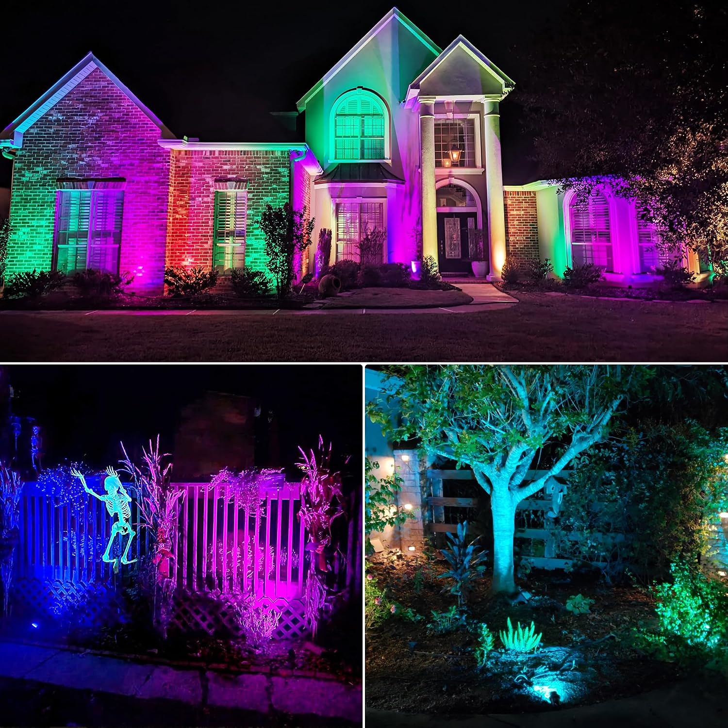 SUNVIE 12 Pack RGBW Color Changing Landscape Lights with 300W Low Voltage Landscape Transformer 12-24V LED Landscape Lighting Kit Waterproof Multicolor Spotlights for Christmas House Yard Tree Garden