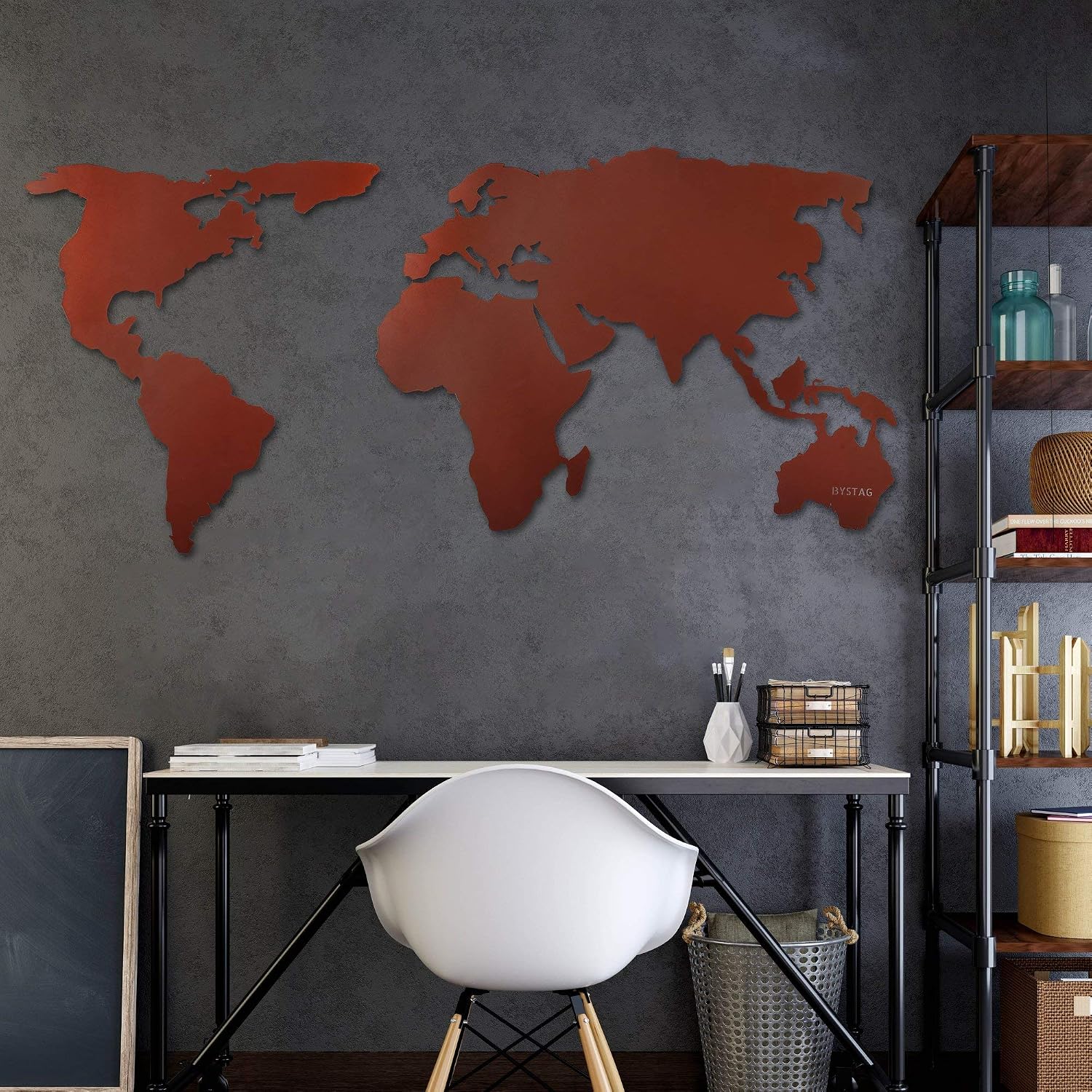 World Map Wall Art, 100% Metal World Map 2D, Sculpture, Large and Wide - Size (23.6' x 47.2') - Wall Hanging for Living Room, Bedroom, Dorm (Bronze)