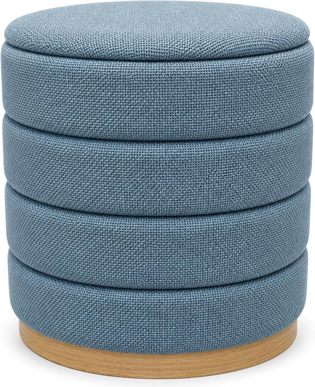 Ottoman Collection Stylish Linen Cylinder Storage Light Blue Round Footrest Vanity Stool Furniture Living Room Small Bench 16' L X16 W X 17' H