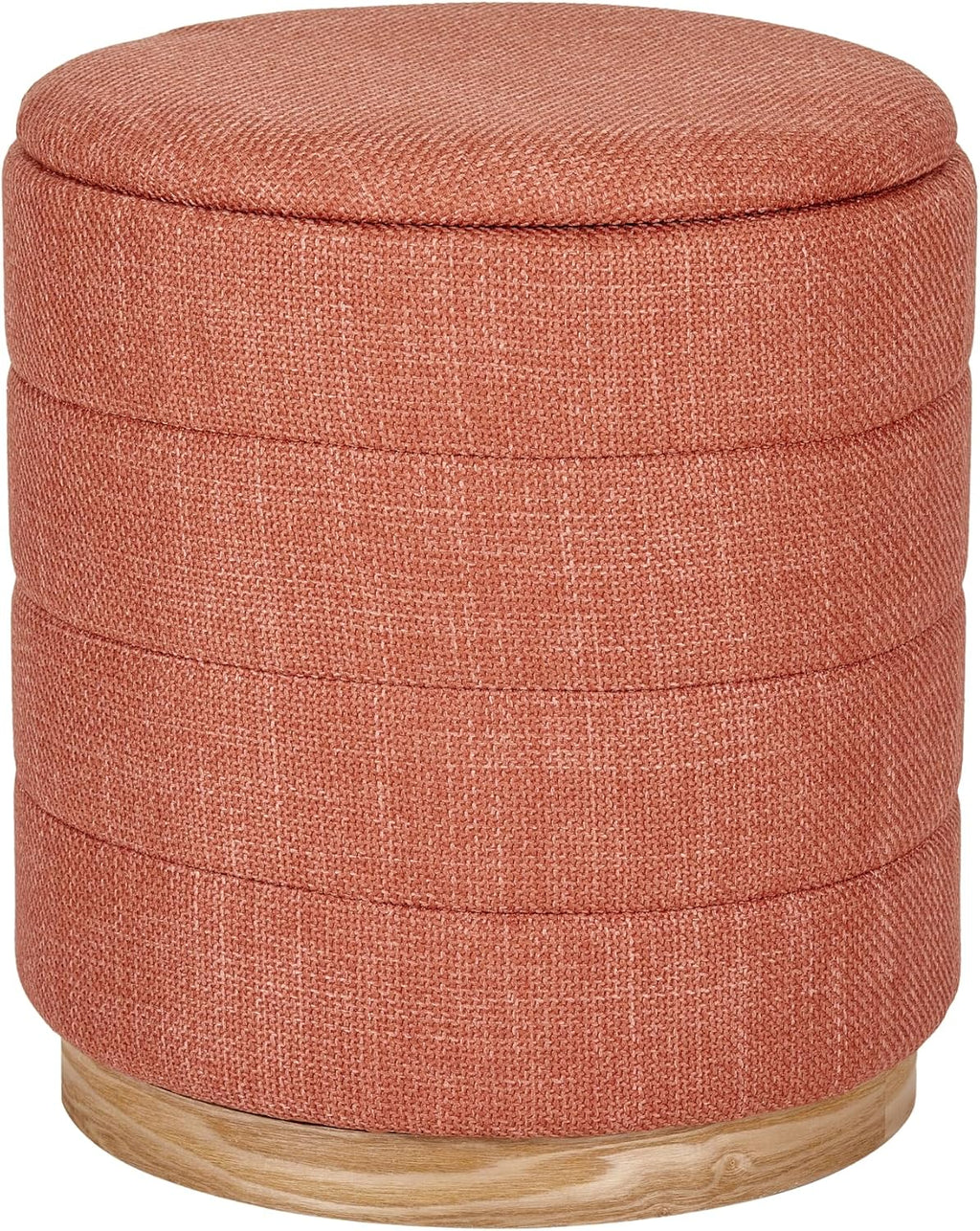 Round Ottoman with Storage – Elegant Durable Linen Upholstered Footrest Bench for Living Room, Cylinder Vanity Stool – Coral Orange
