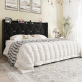 SHA CERLIN King Size Velvet Upholstered Bed Frame with Charging Station, Modern Wingback Storage Headboard, Diamond Stitched & Gold Trim, No Box Spring Needed, Easy Assembly, Black