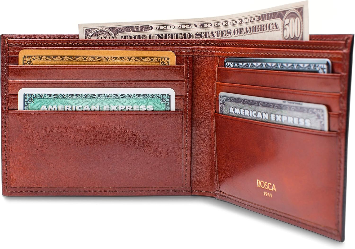 Bosca Men's Wallet, Old Leather 8-Pocket RFID Wallet for Men, Cognac