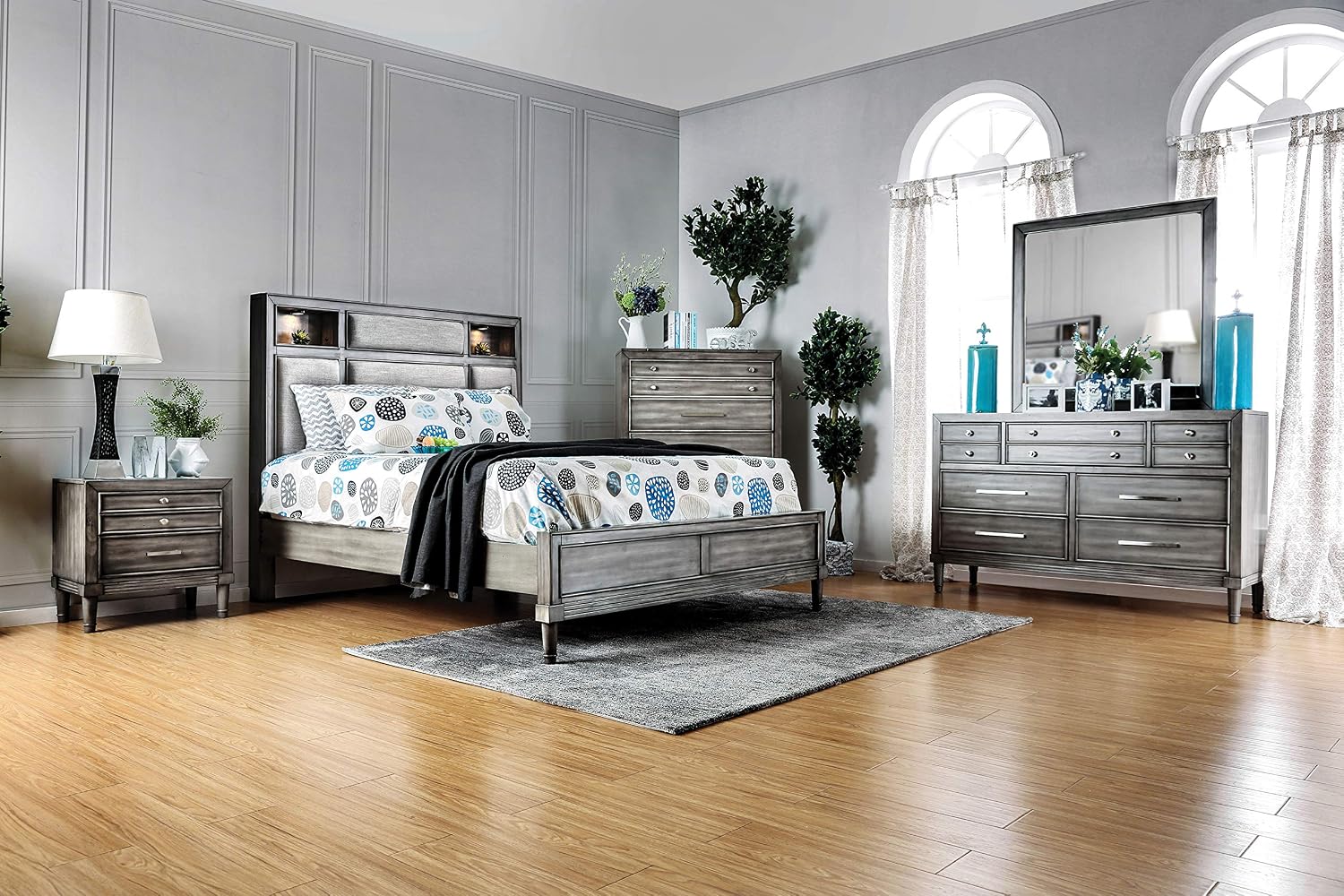 24/7 Shop at Home Shandley Contemporary 4-Piece California King Bedroom Set, Gray