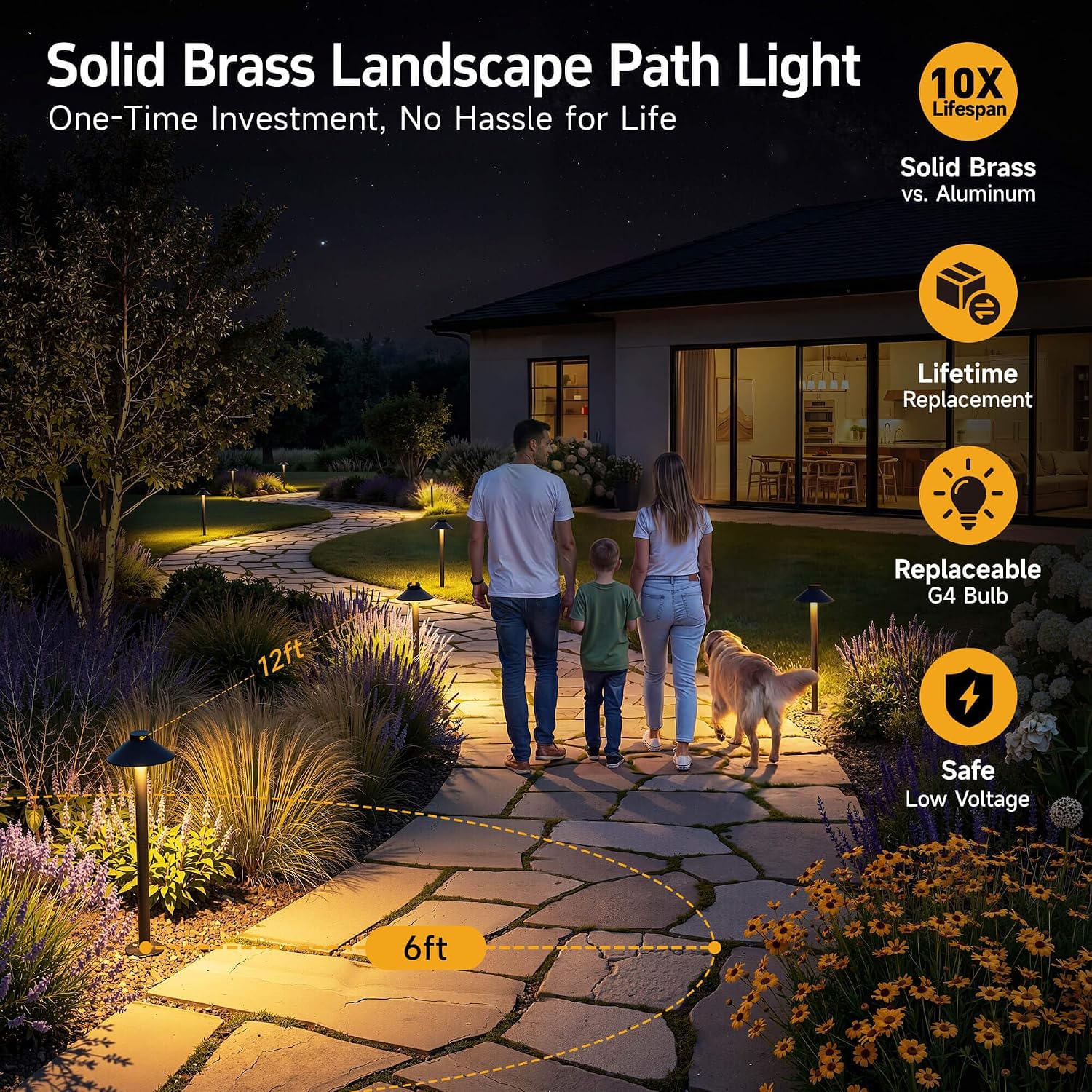 Gardenreet Low Voltage Landscape Lighting Brass - 12v Pathway Lights Waterproof, Hard Wired Path Light Outdoor, Mushroom Bronze for Exterior Area Patio with 3W 4000K Neutral White G4 Bulb (4 Pack)