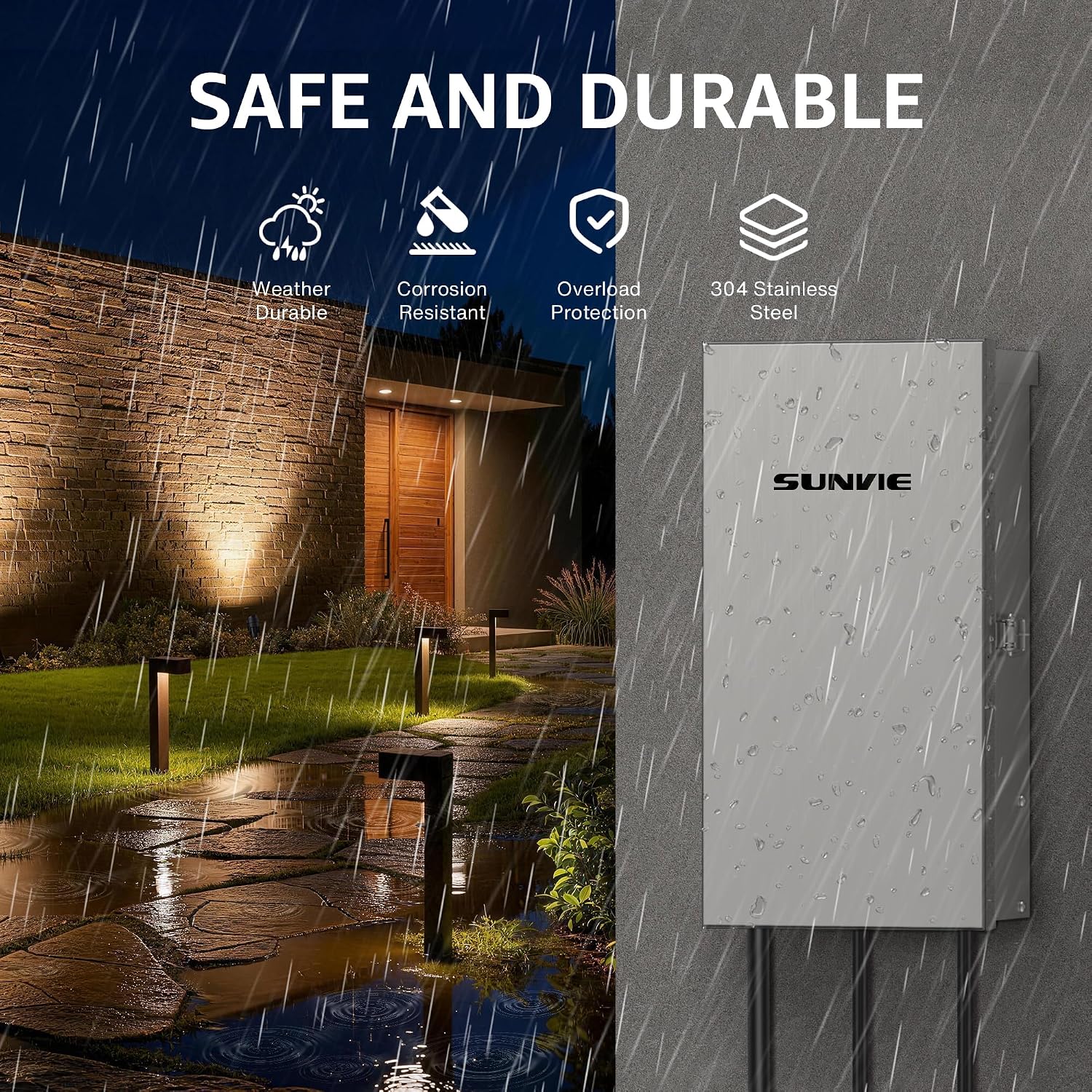 SUNVIE 300W Low Voltage Landscape Transformer 3 Zones Landscape Lighting Transformer with Timer & Photocell Sensor Waterproof Low Voltage Transformer 120V to 12V/14V AC for Outdoor Garden Path Lights