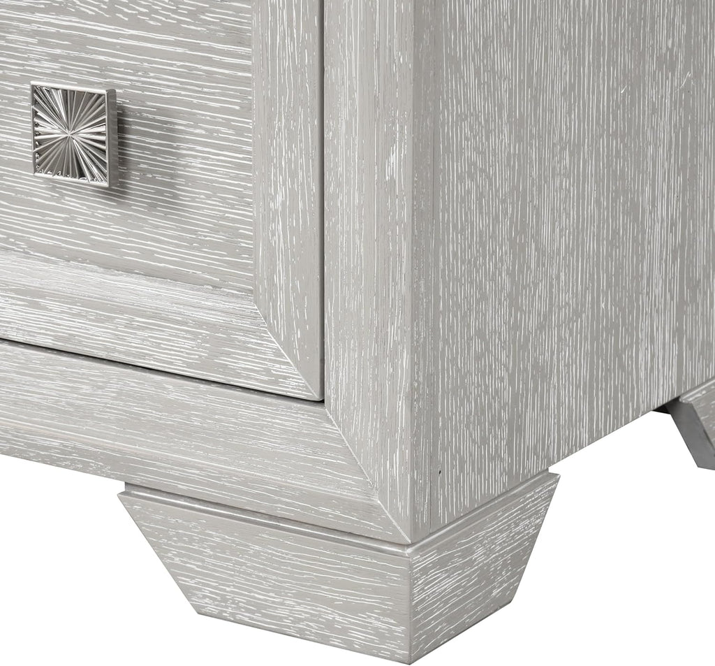 Furniture of America Narella Modern Wood 5-Piece Bedroom Set with Sunburst Pattern, Nickel Brushed Wire Hardware, Felt-Lined Top Drawers, Bracketed Feet, Box Spring Needed, King, Light Gray