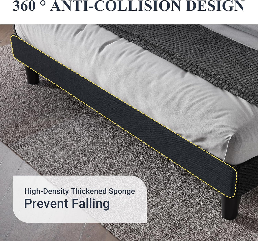 Allewie King Size Bed Frame with Button Tufted Wingback Headboard, Modern Upholstered Bed Frame with Solid Wooden Slats Support - No Box Spring Needed, Easy Assembly, Black