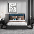 Ball & Cast Queen Bed Frame with 4 Storage Drawers,Metal Platform Beds Frame W/Storage Headboard,Led and Charging Station,No Box Spring Needed,Noise-Free,Bedroom Furniture for Apartment,Black