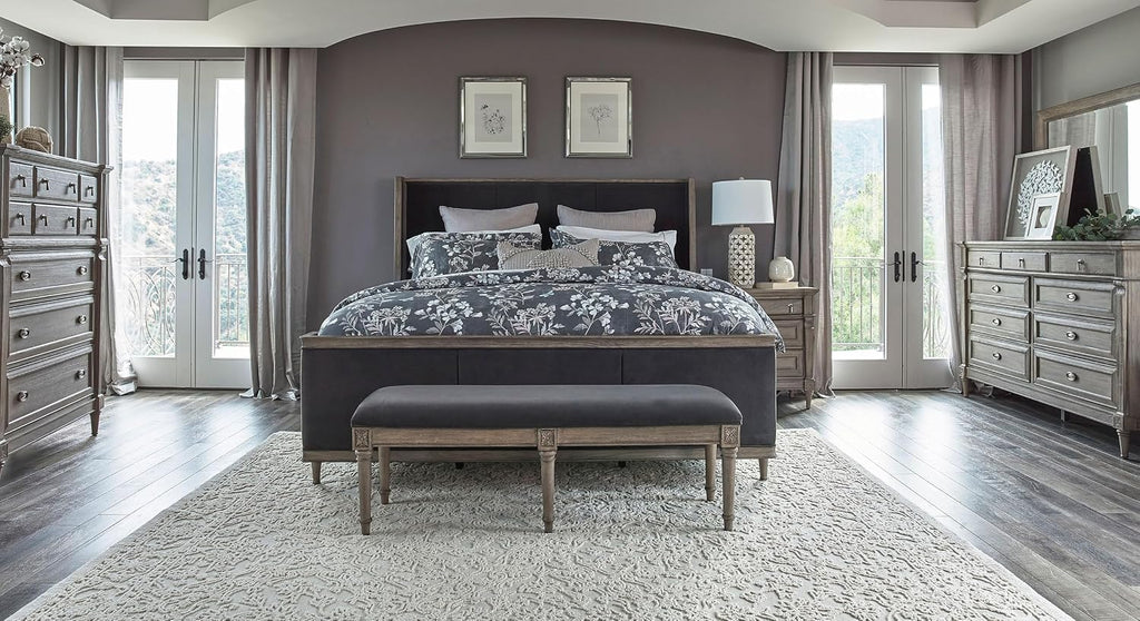 Coaster Home Furnishings Alderwood Transitional 5-Piece Bedroom Set Fabric Upholstered California King Size Wingback Bed Frame 62-inch Headboard French Grey 223121KW-S5