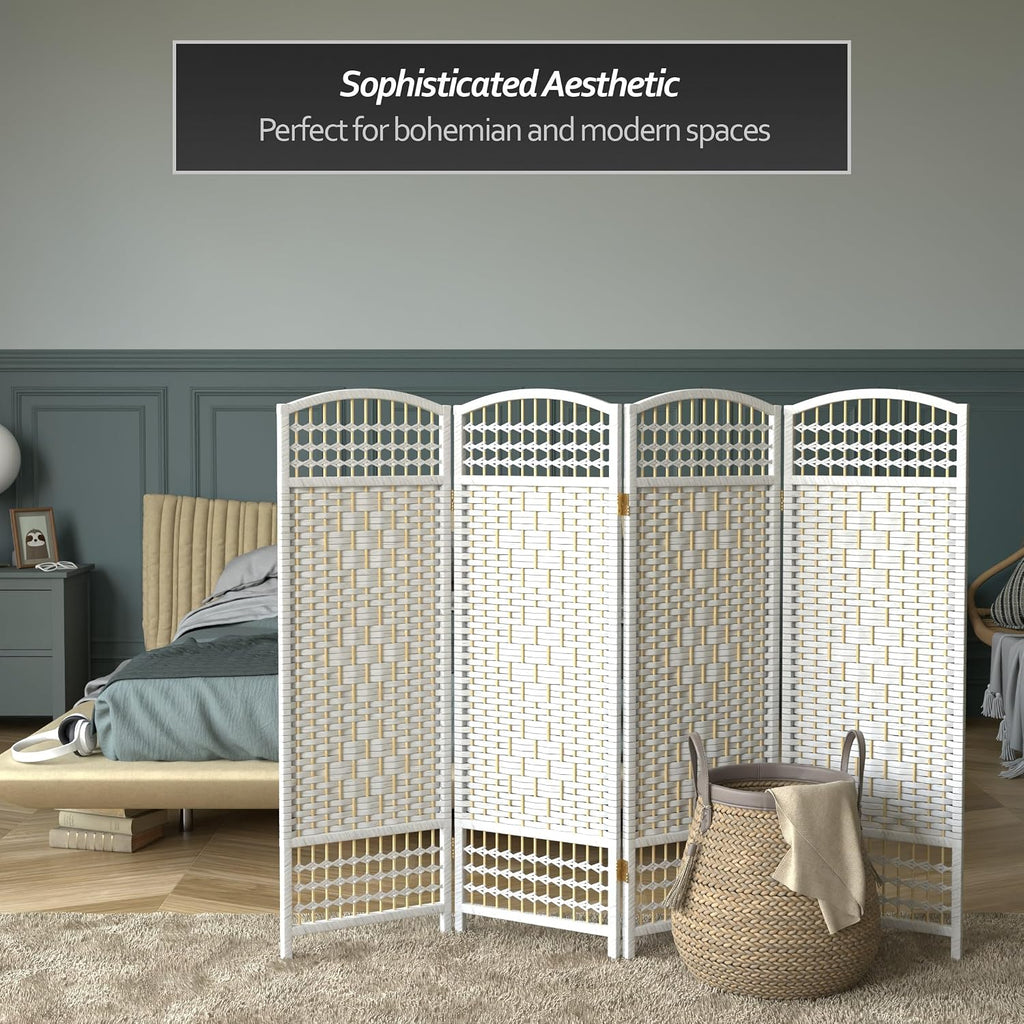 4 ft. Short Fiber Weave Folding Screen - White - 4 Panels