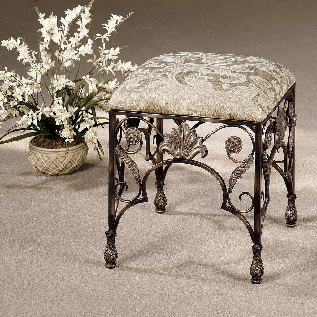 Touch of Class Elegant Raina Upholstered Square Vanity Stool for Bedroom, Bathroom, Hallway