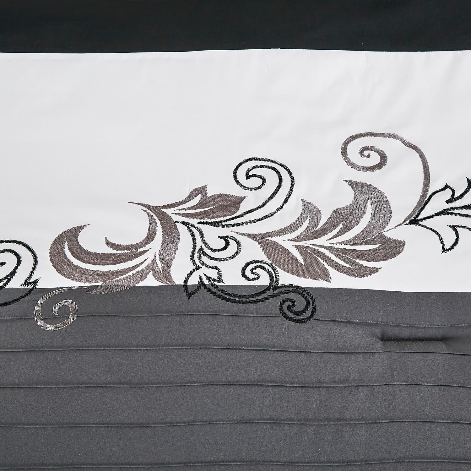 Chezmoi Collection Napa 7-Piece Luxury Leaves Scroll Embroidery Bedding Comforter Set (Oversized King, Black/Gray/White)